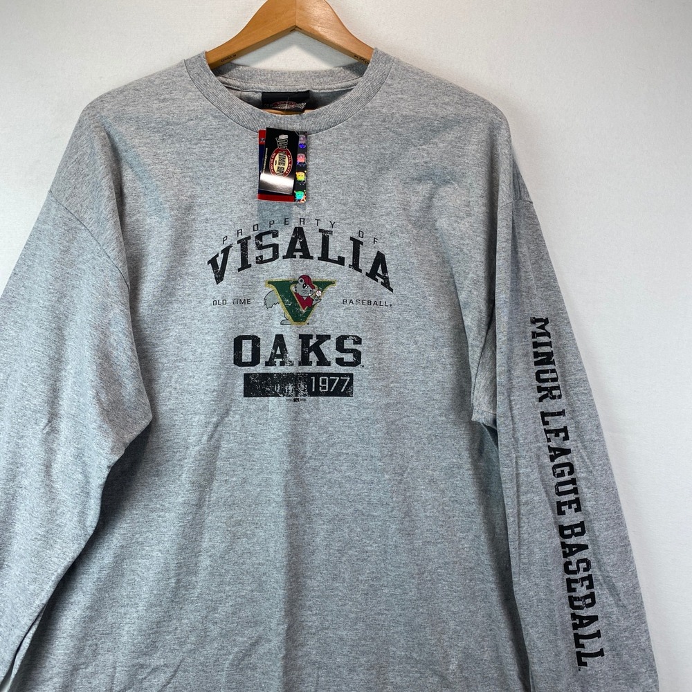 VTG Y2K OTS Visalia Oaks Minor League Baseball Mens XL Gray Long Sleeve Shirt